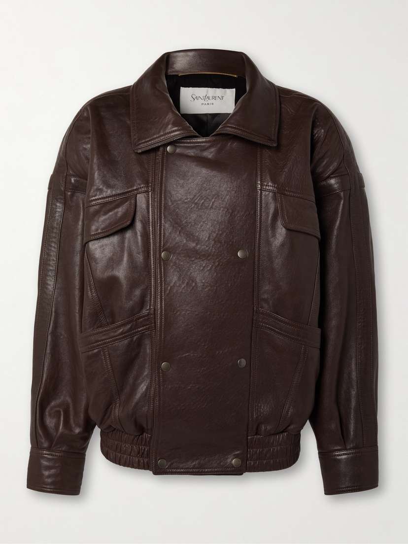 Saint Laurent Oversized Double-breasted Paneled Leather Jacket