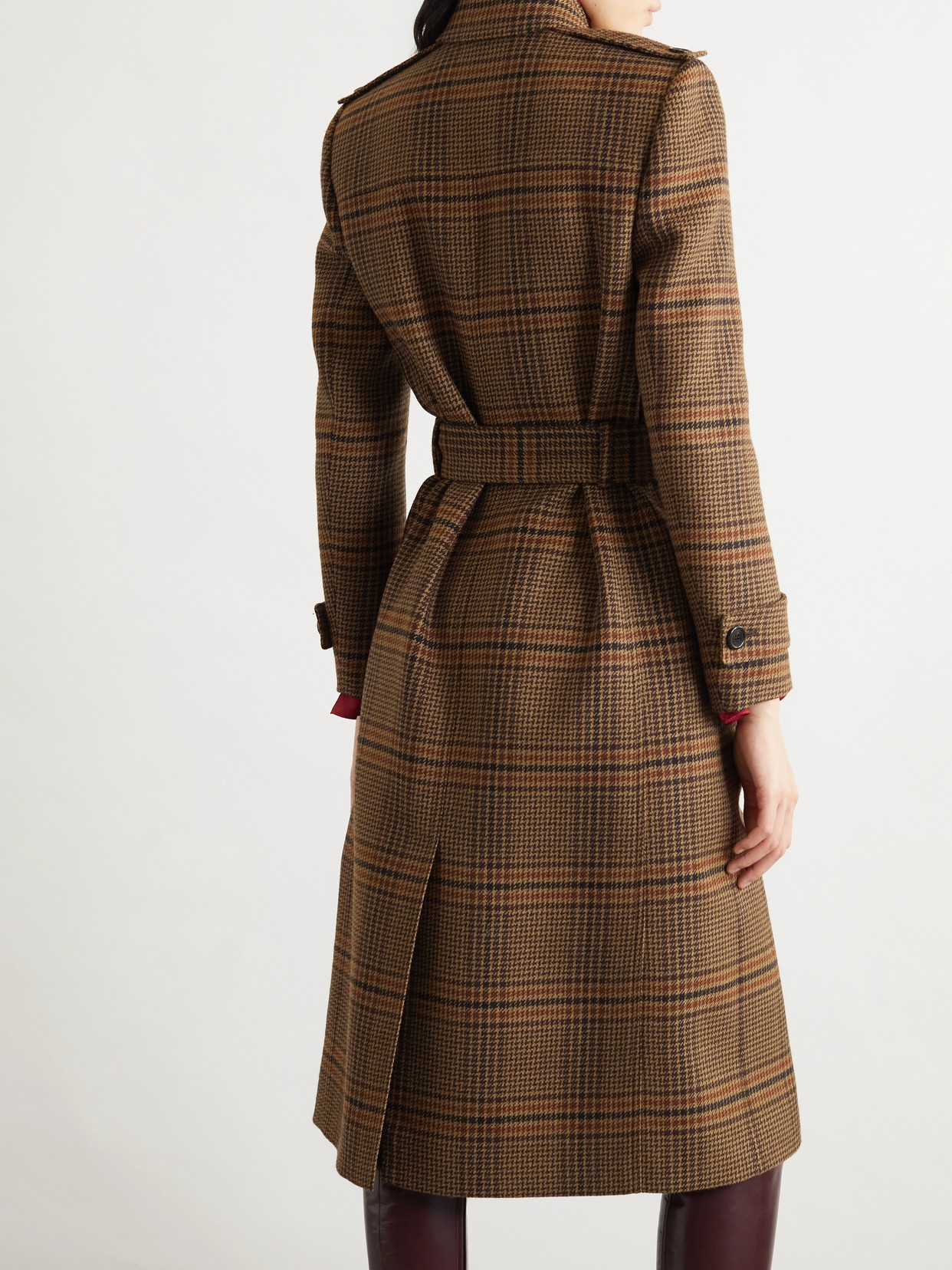 Saint Laurent Long Coat In Prince Of Wales Wool In Green