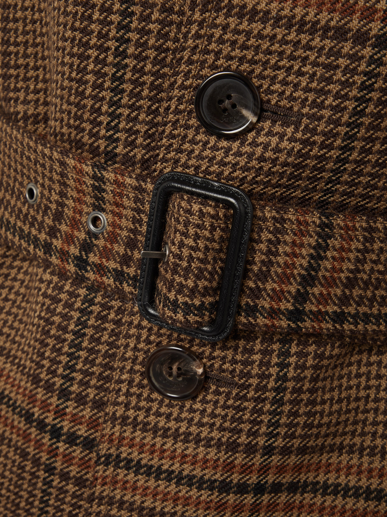 Saint Laurent Long Coat In Prince Of Wales Wool In Green
