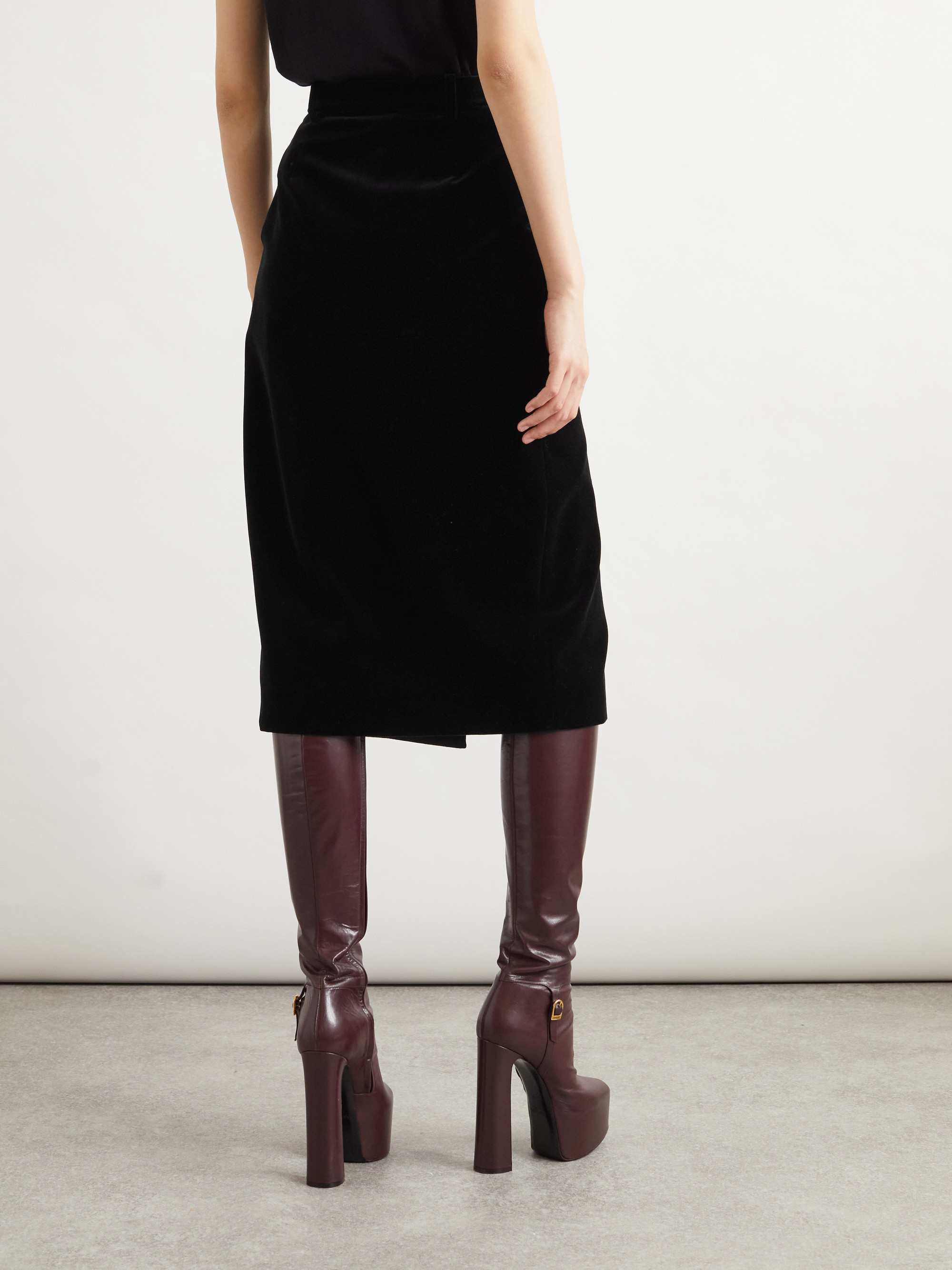 Saint Laurent Wrap-effect cotton-velvet midi skirt thumbnail