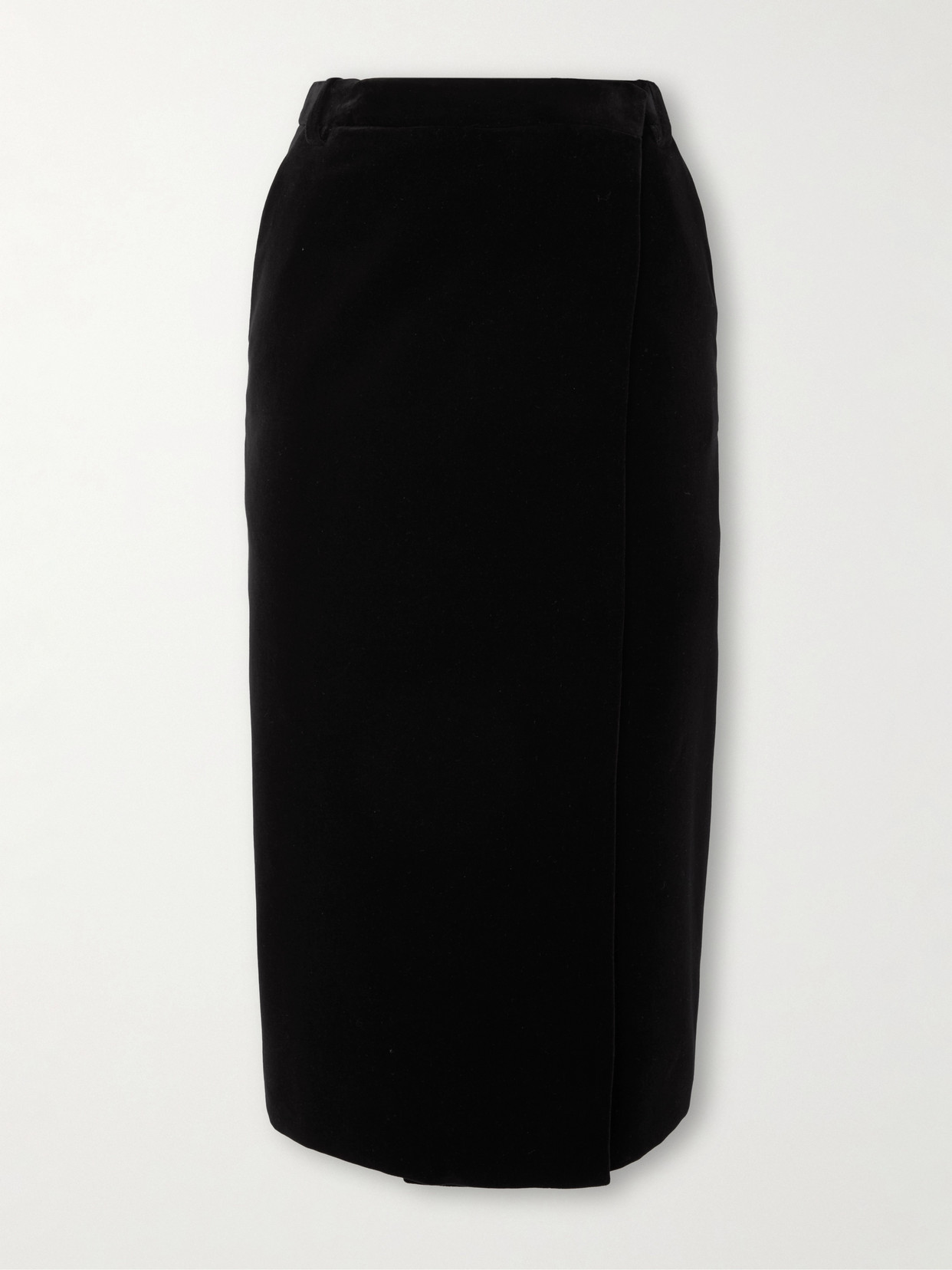 Saint Laurent Wrap-effect Cotton-velvet Midi Skirt In Black