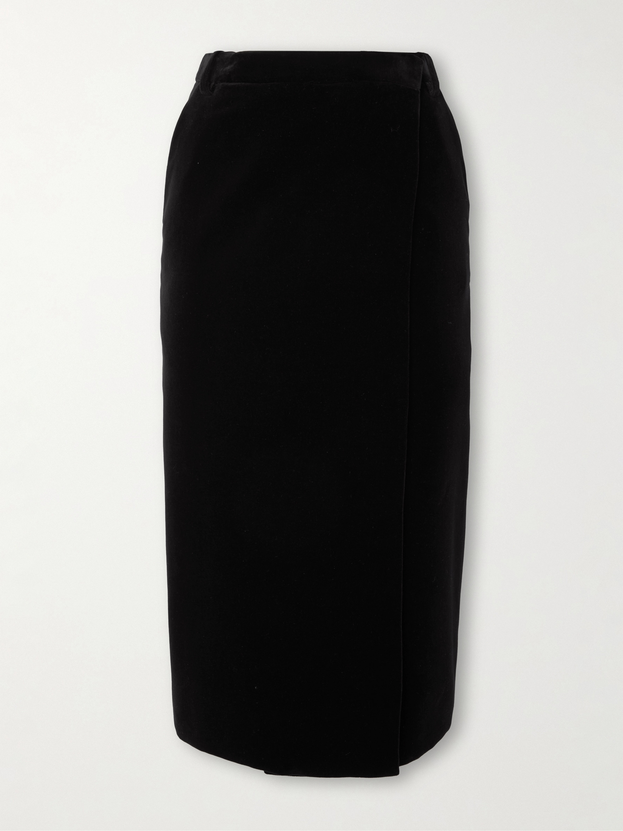 Saint Laurent Wrap-effect cotton-velvet midi skirt thumbnail