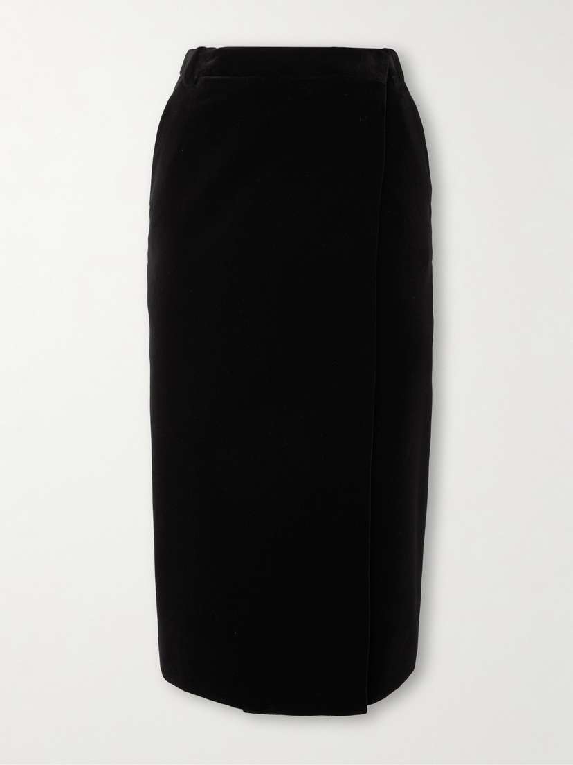 Saint Laurent Wrap-effect Cotton-velvet Midi Skirt