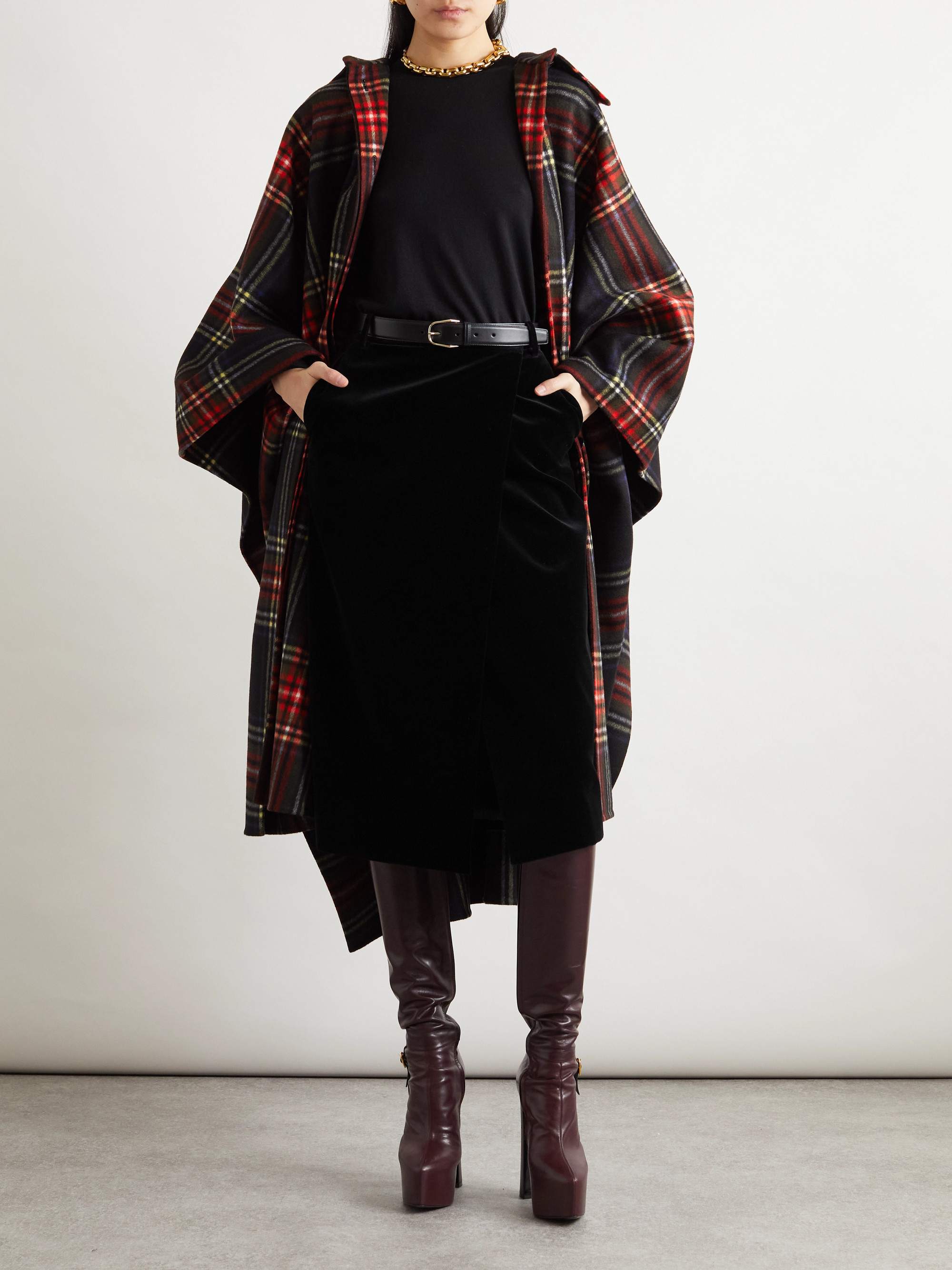 Saint Laurent Wrap-effect cotton-velvet midi skirt thumbnail