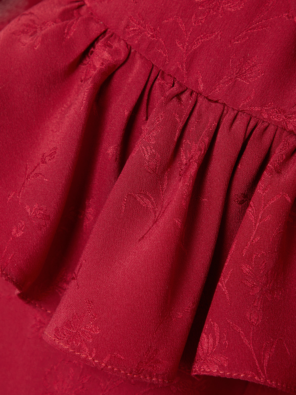 Saint Laurent Ruffled Floral Silk-jacquard Blouse In Red