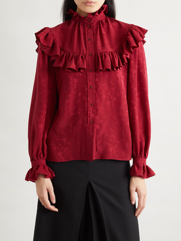 Saint Laurent Ruffled floral silk-jacquard blouse