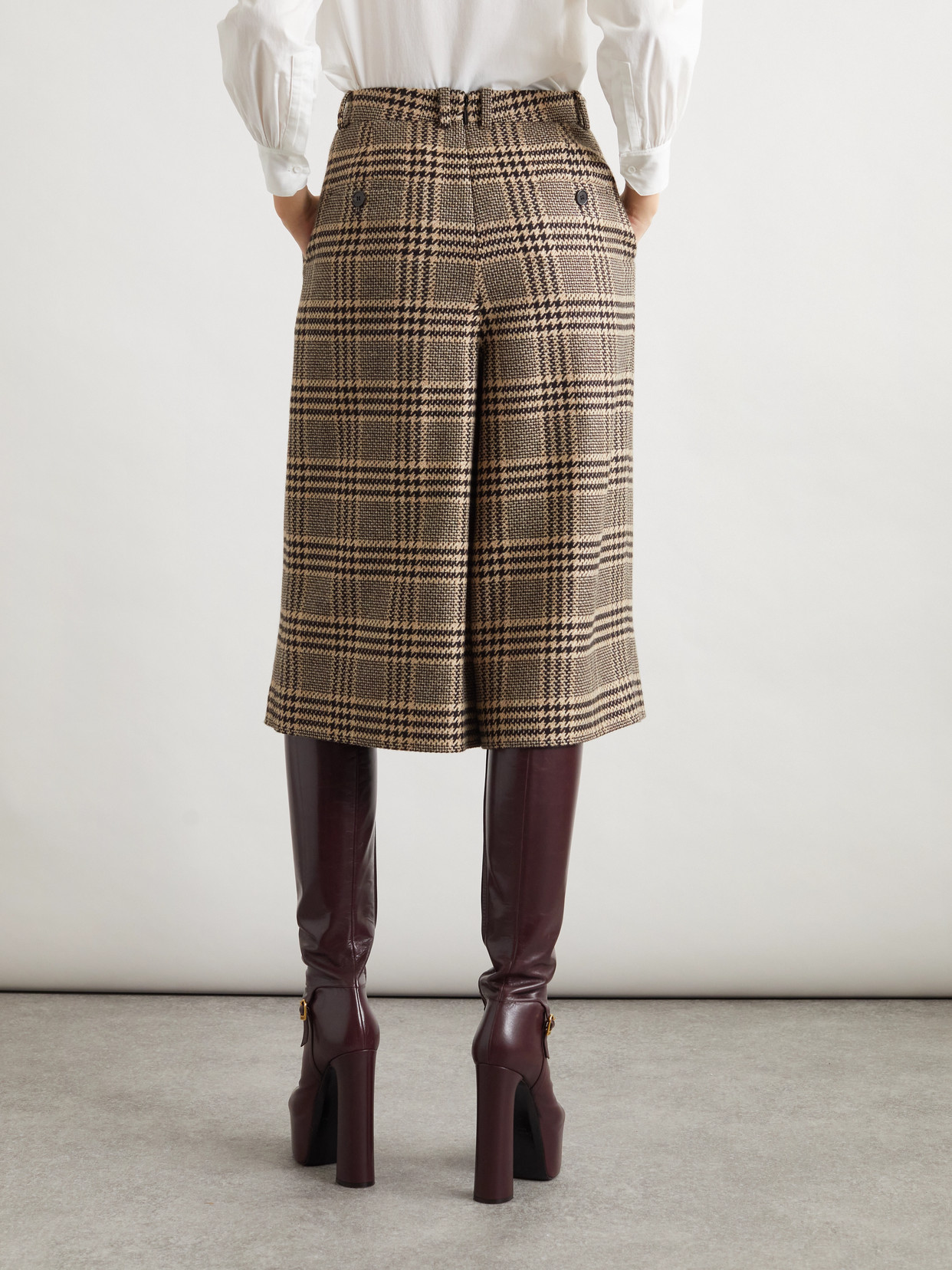 Saint Laurent Prince Of Wales Silk And Cashmere-blend Tweed Wide-leg Shorts