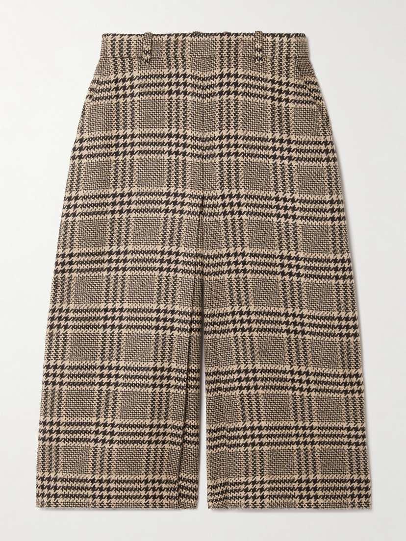 Saint Laurent Prince Of Wales Silk And Cashmere-blend Tweed Wide-leg Shorts