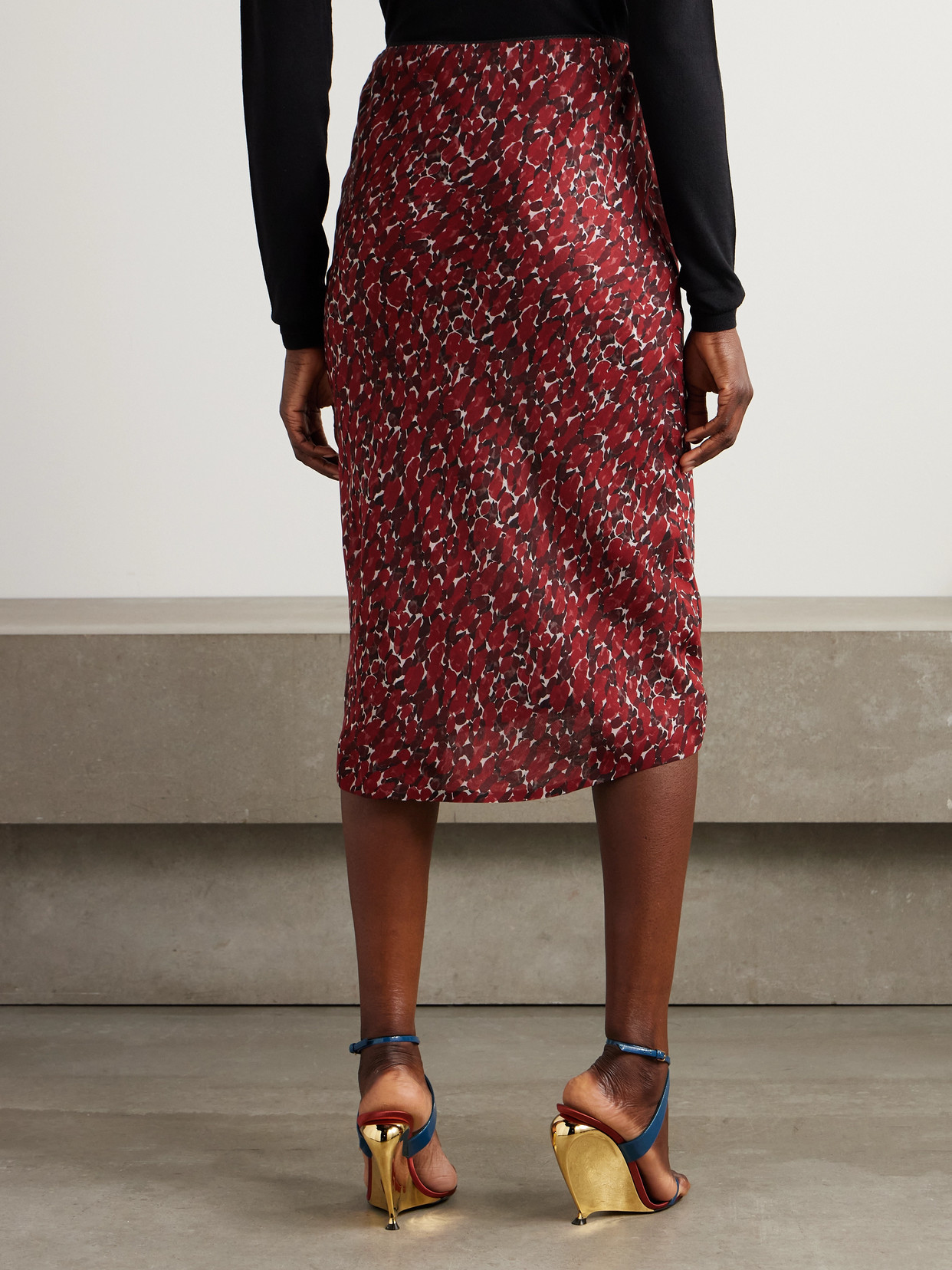 Saint Laurent Printed Silk-mousseline Midi Skirt In Multi