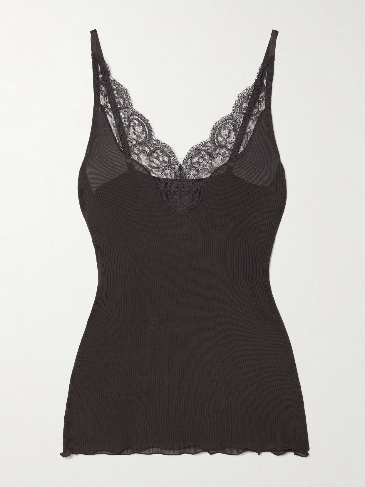 Saint Laurent Lace-trimmed Ribbed Silk-jersey Camisole