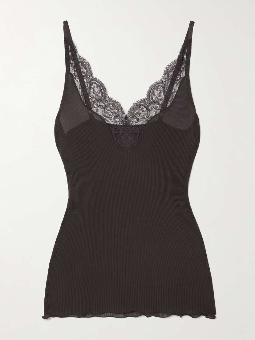 Saint Laurent Lace-trimmed Ribbed Silk-jersey Tank