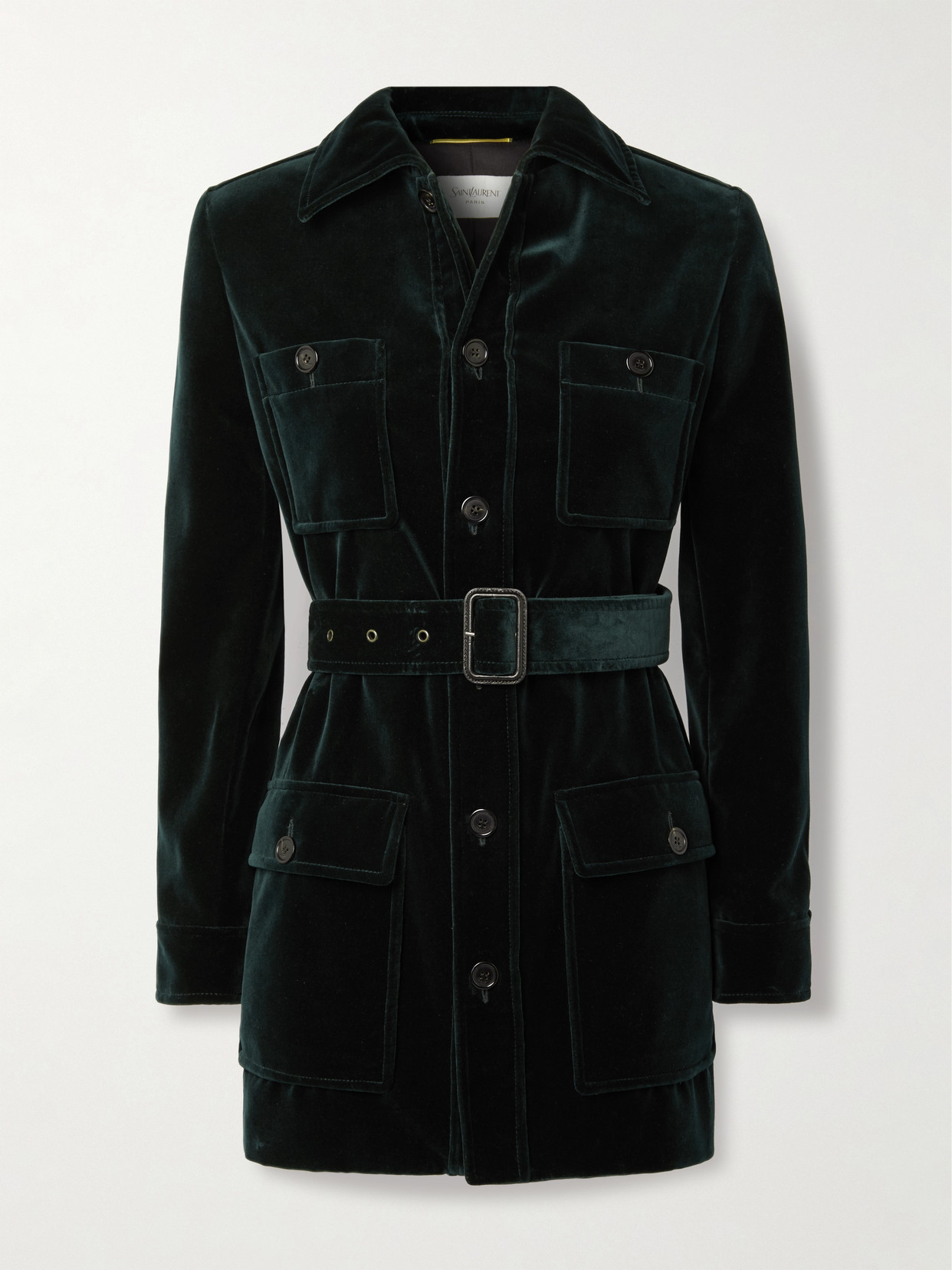 Saint Laurent Velvet Safari Jacket Belted Waist In Black