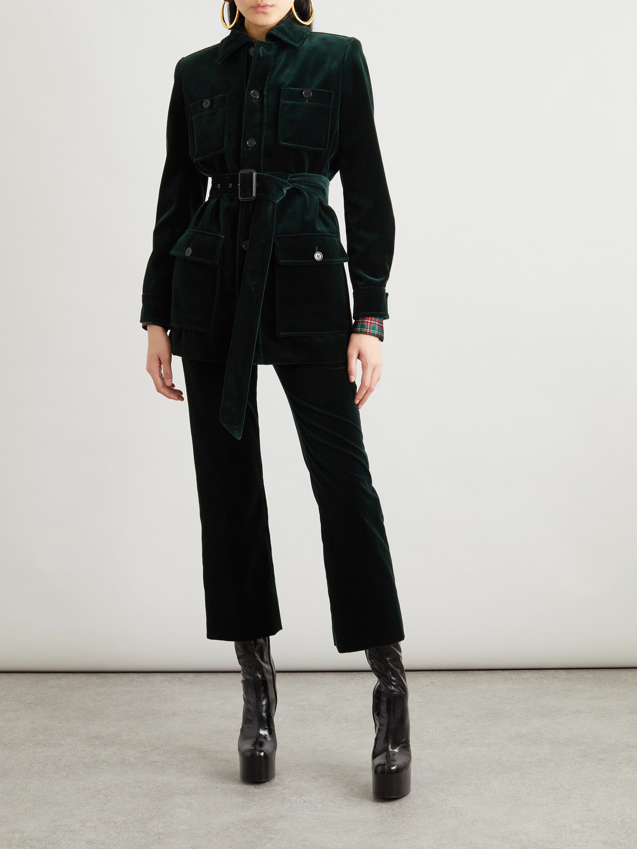 Saint Laurent Velvet Safari Jacket Belted Waist In Black