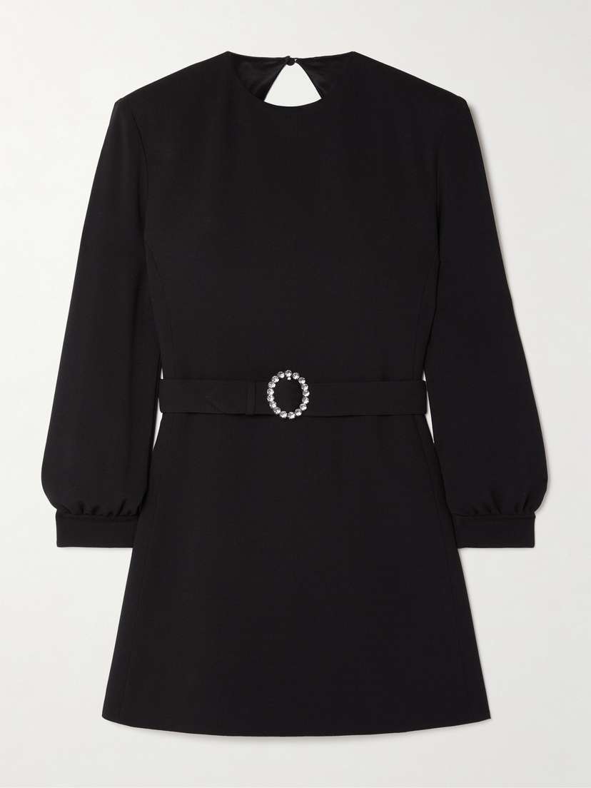 Saint Laurent Crystal-embellished Belted Woven Mini Dress