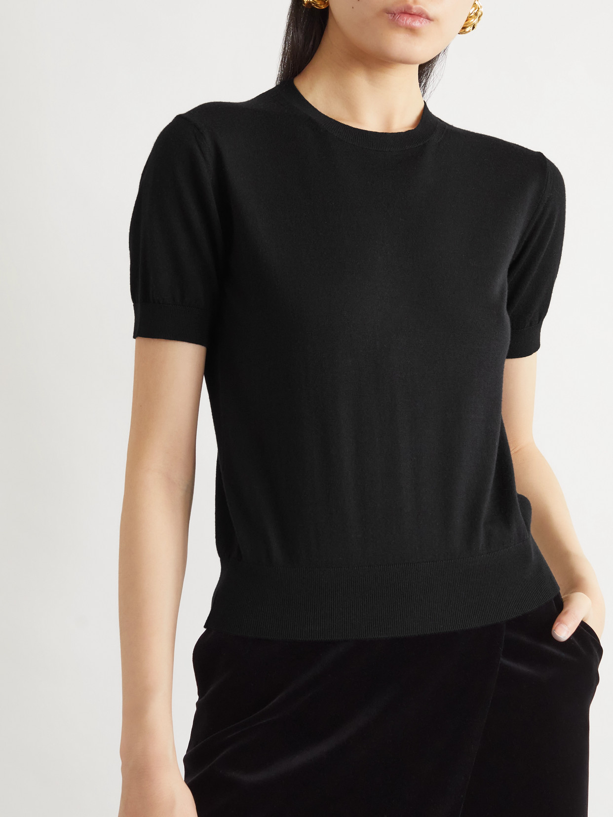 Saint Laurent Cropped Wool T-shirt In Black