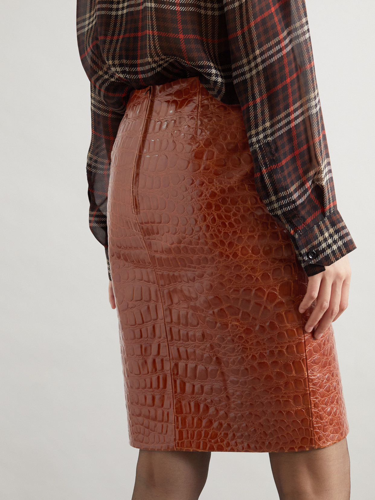 Saint Laurent Croc-effect Leather Skirt In Red