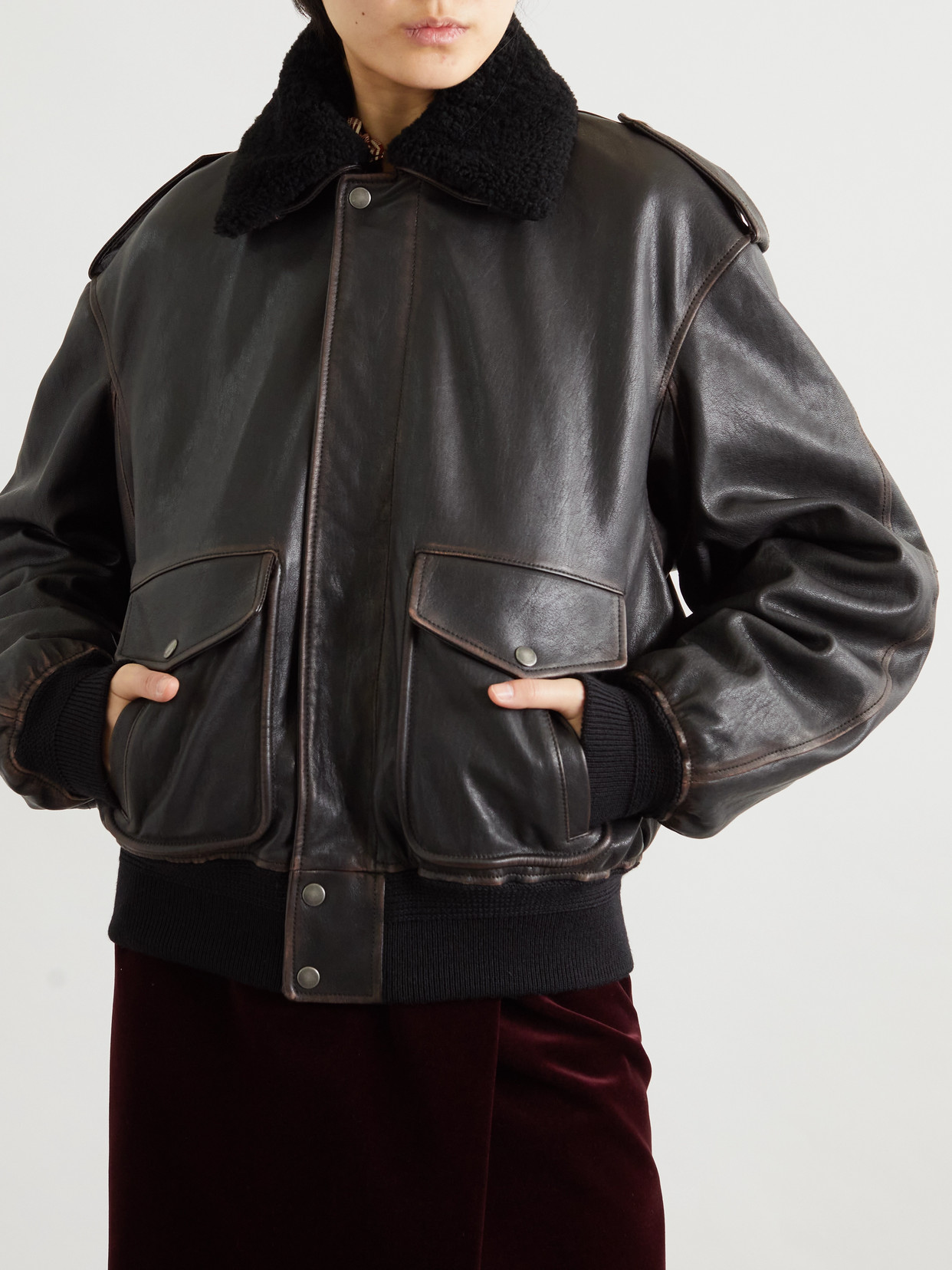 Saint Laurent Oversized Shearling Jacket In Black