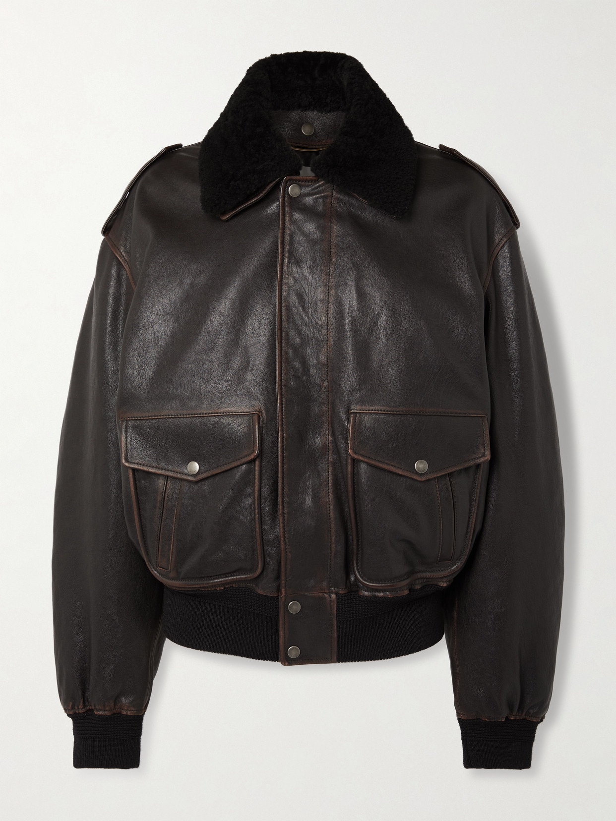 Saint Laurent Oversized Shearling Jacket In Black