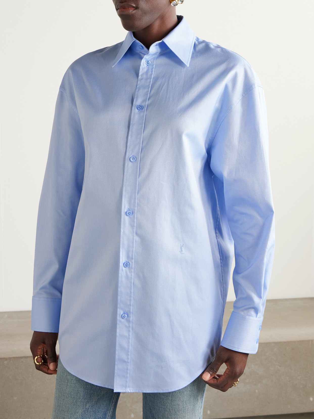 Saint Laurent Oversized Cotton Oxford Shirt In Blue