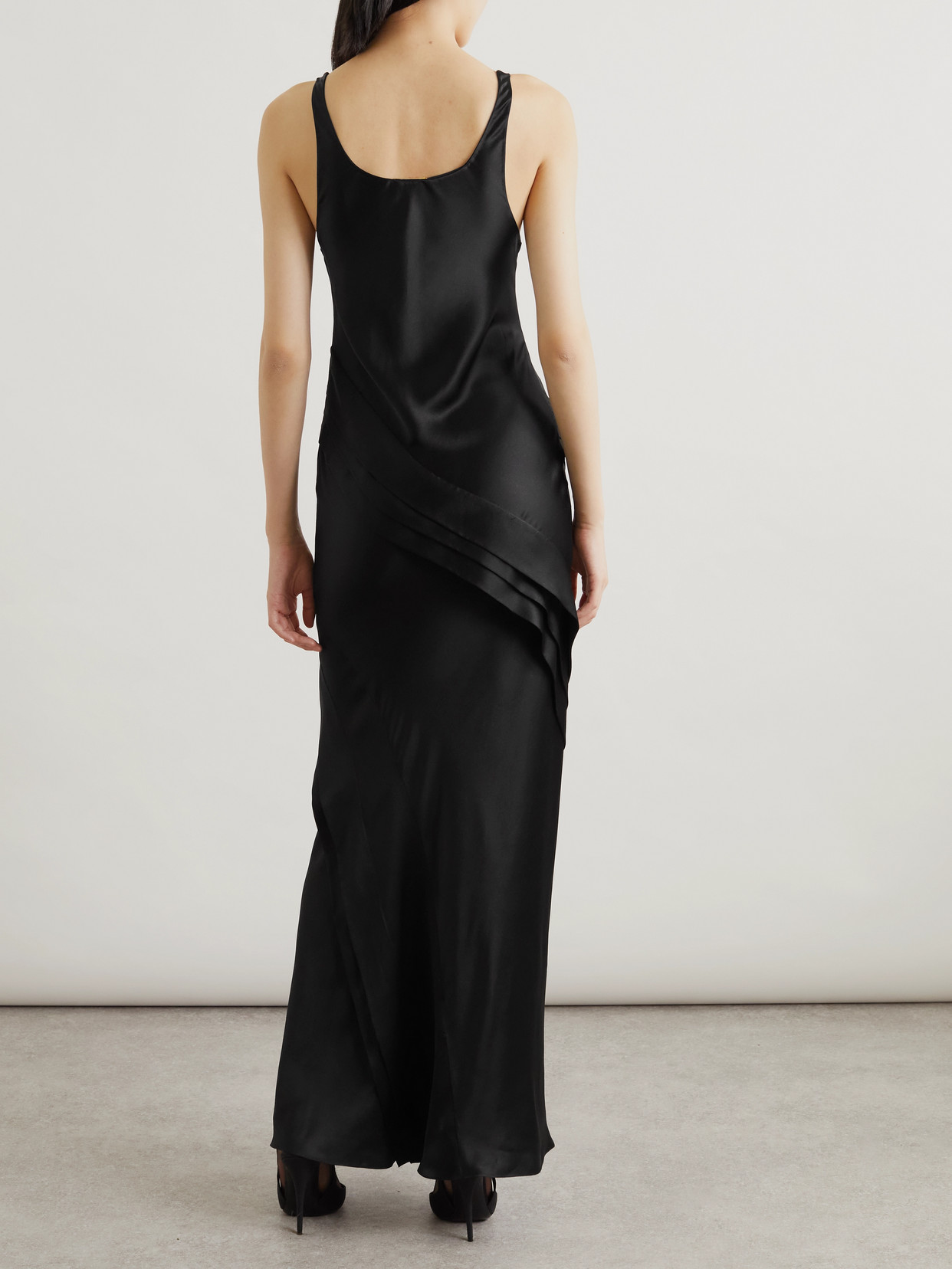 Saint Laurent Asymmetric Tiered Silk-satin Maxi Dress