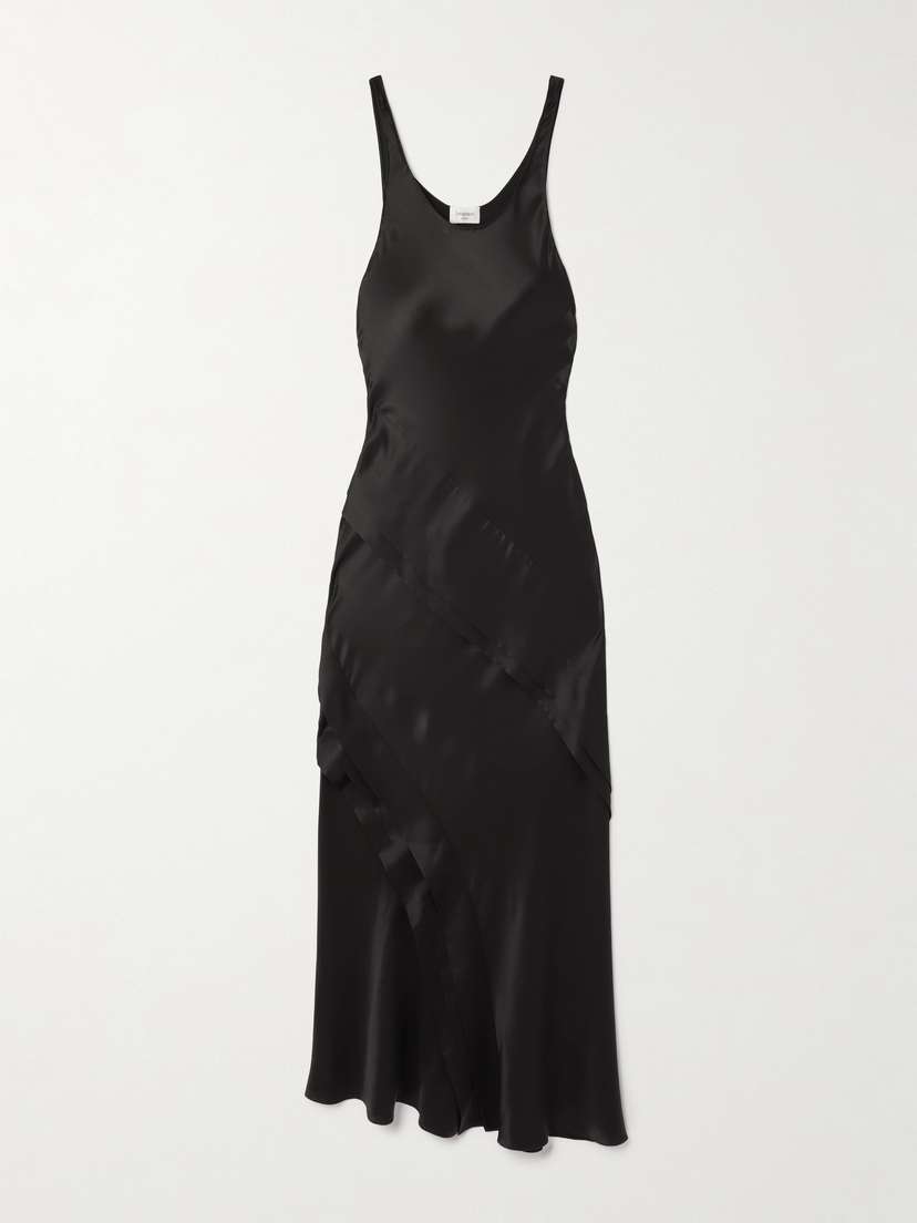 Saint Laurent Asymmetric Tiered Silk-satin Maxi Dress