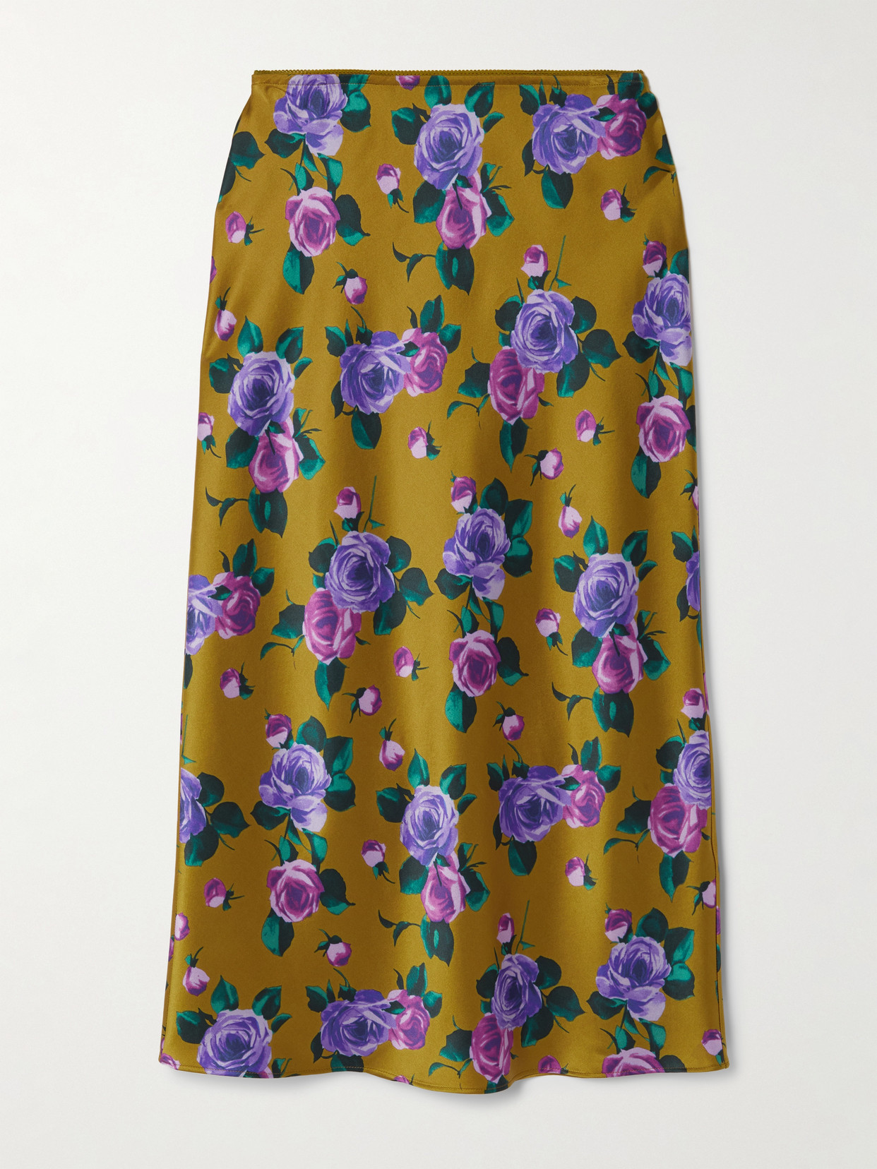 Saint Laurent Floral-print Silk-satin Midi Skirt In Brown
