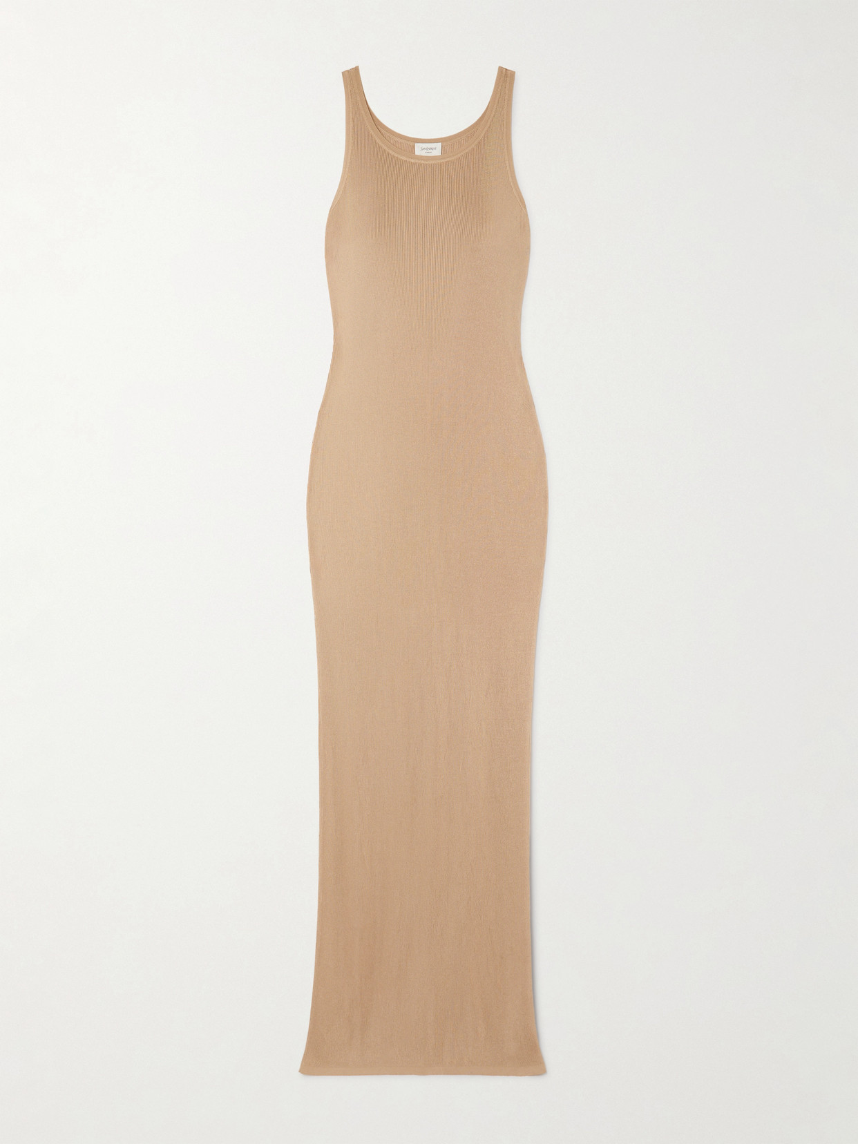 Saint Laurent Ribbed-knit Maxi Dress In Neutral