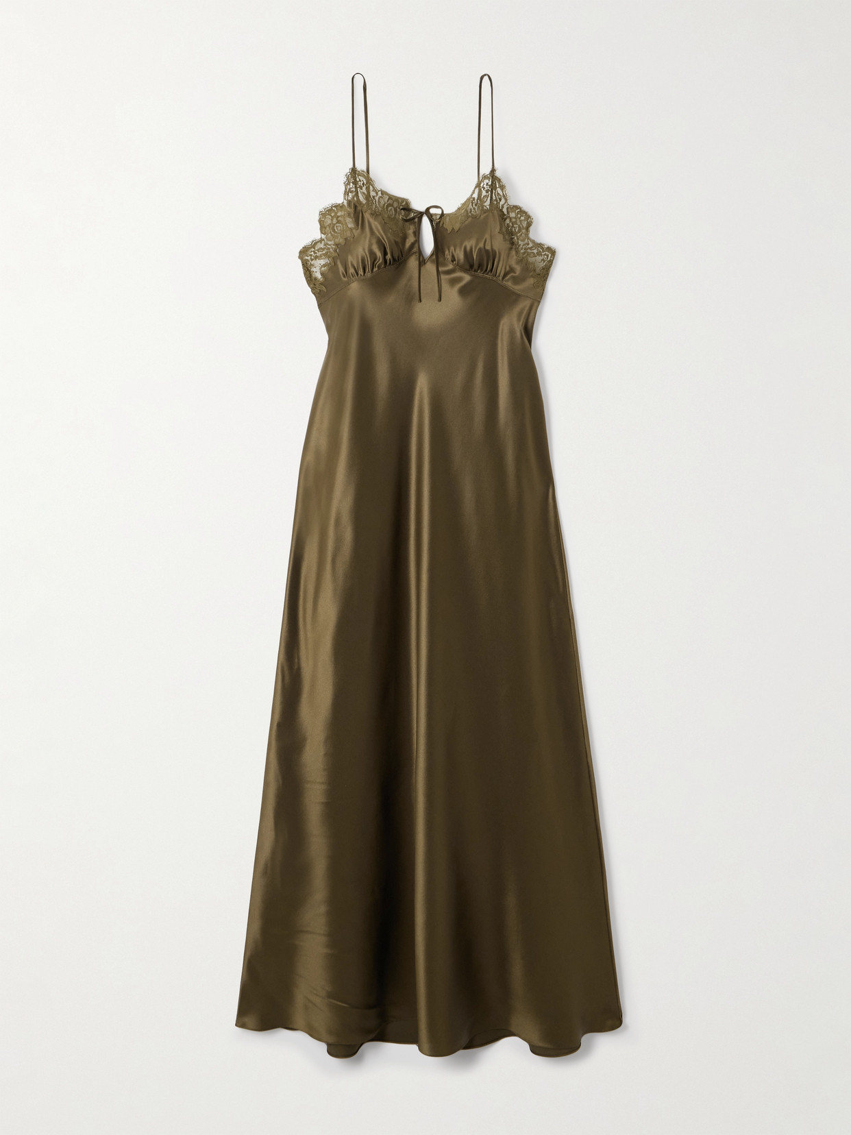 Saint Laurent Lace-trimmed Silk-satin Midi Dress