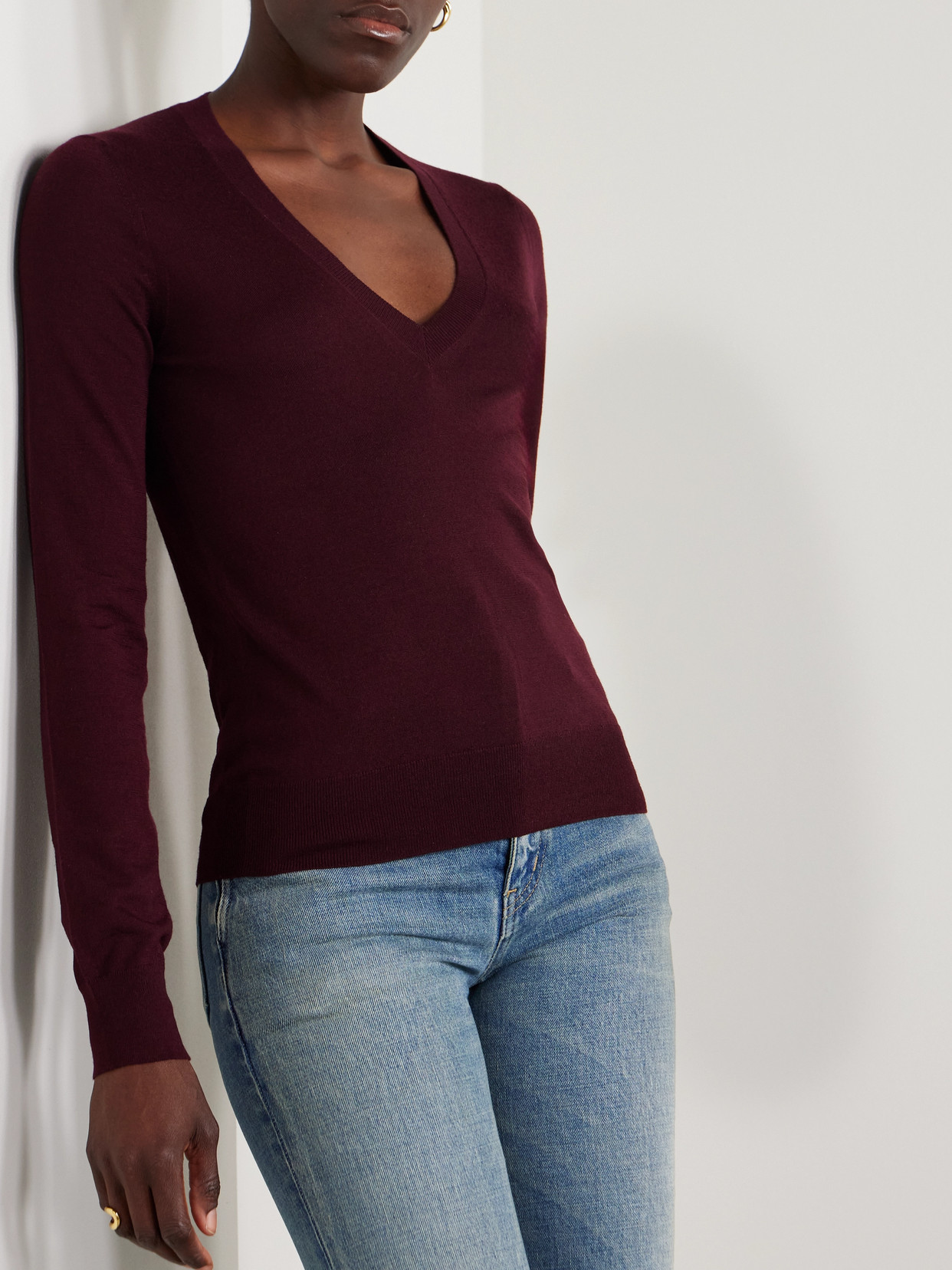 Saint Laurent Wool Sweater In Burgundy