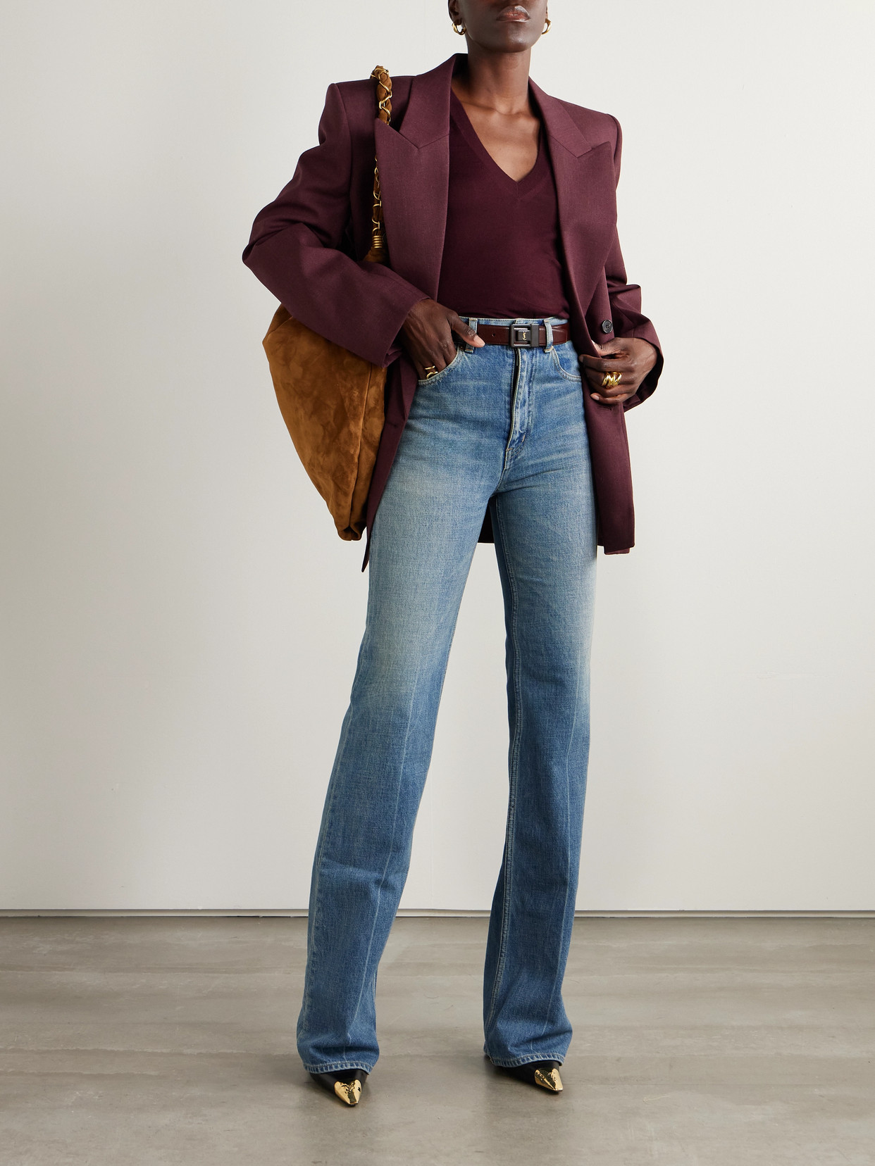 Saint Laurent Wool Sweater In Burgundy
