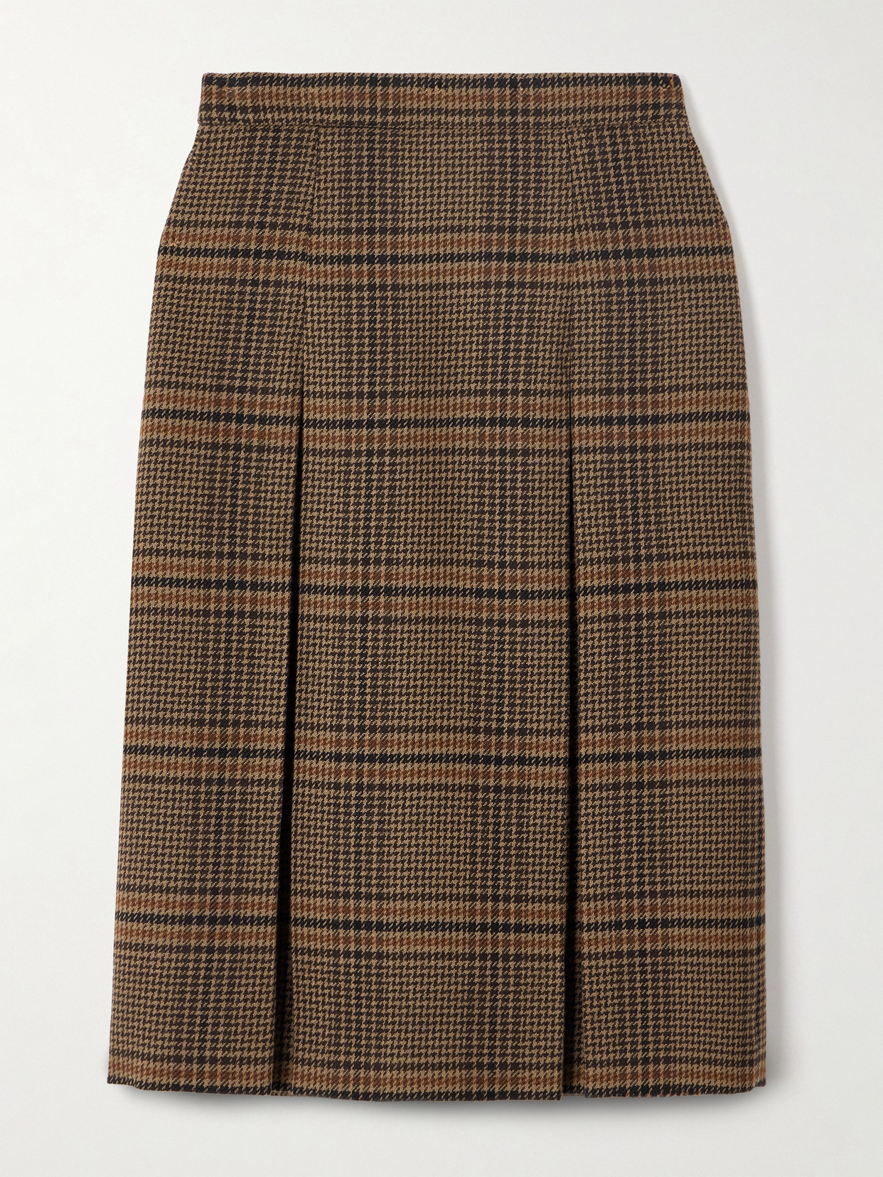 Saint Laurent Prince Of Wales Checked Wool Midi Skirt In Brown