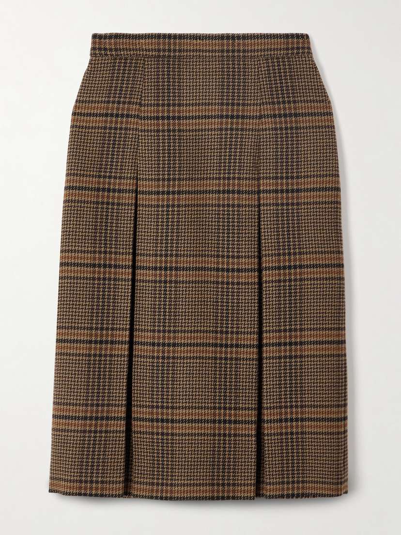 Saint Laurent Prince Of Wales Checked Wool Midi Skirt