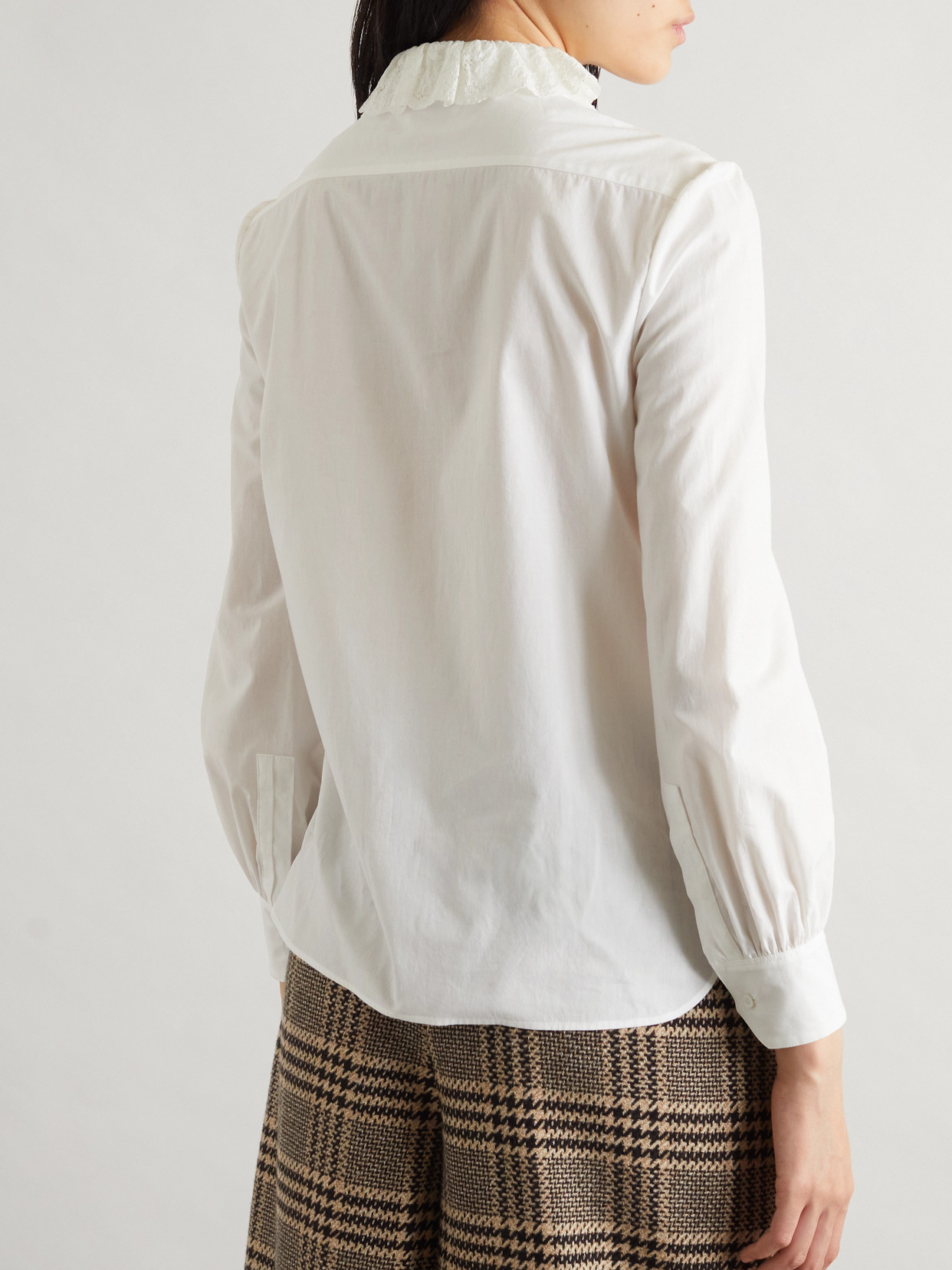 Saint Laurent Lace-trimmed Cotton-poplin Shirt In White