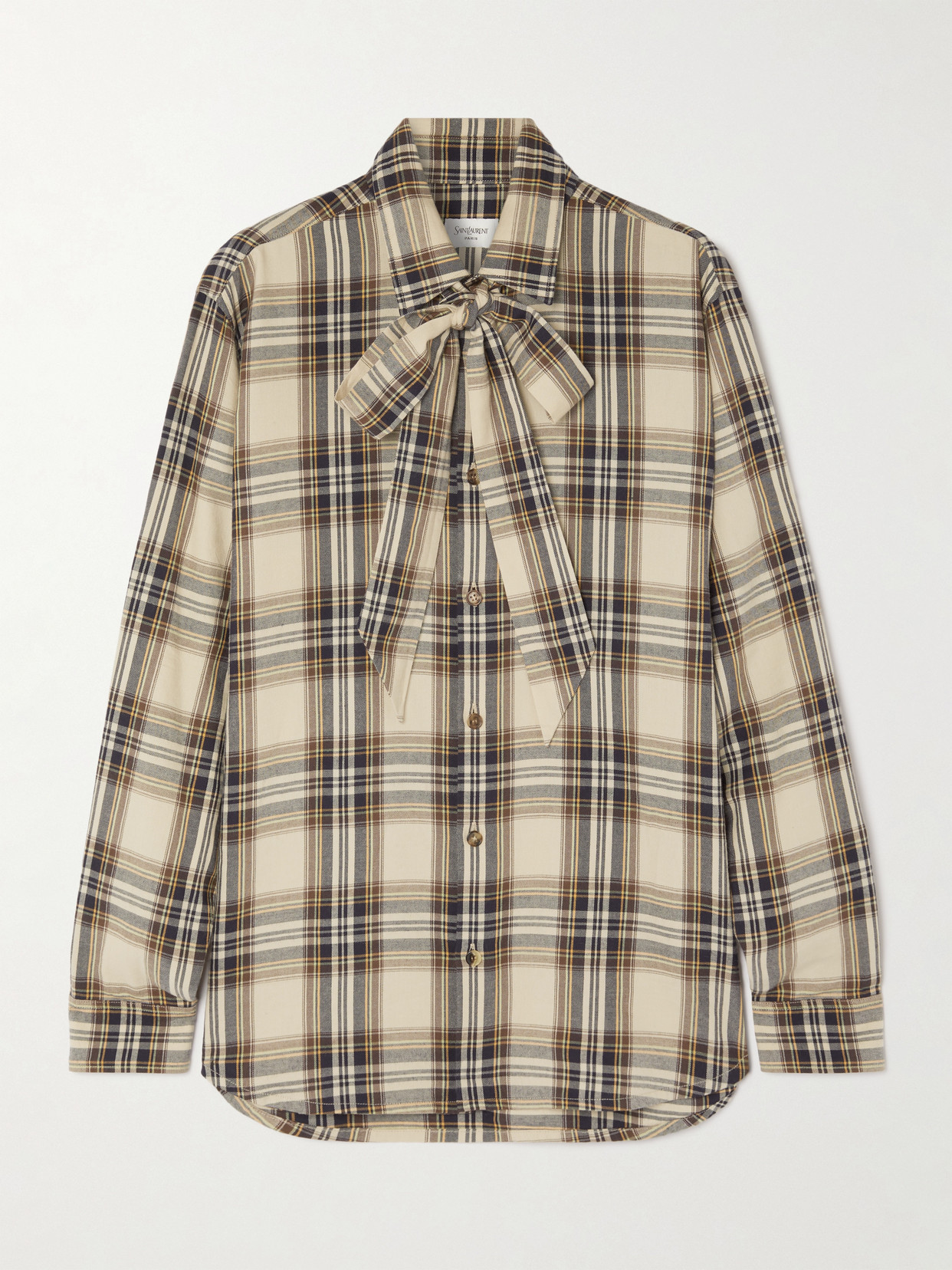 Saint Laurent Pussy-bow Checked Cotton-blend Shirt In Multi