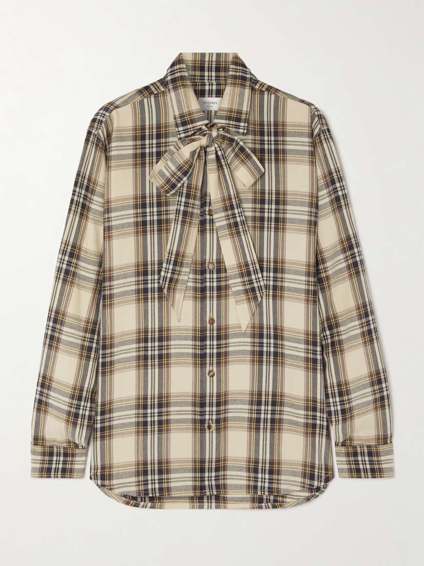 Saint Laurent Pussy-bow Checked Cotton-blend hirt