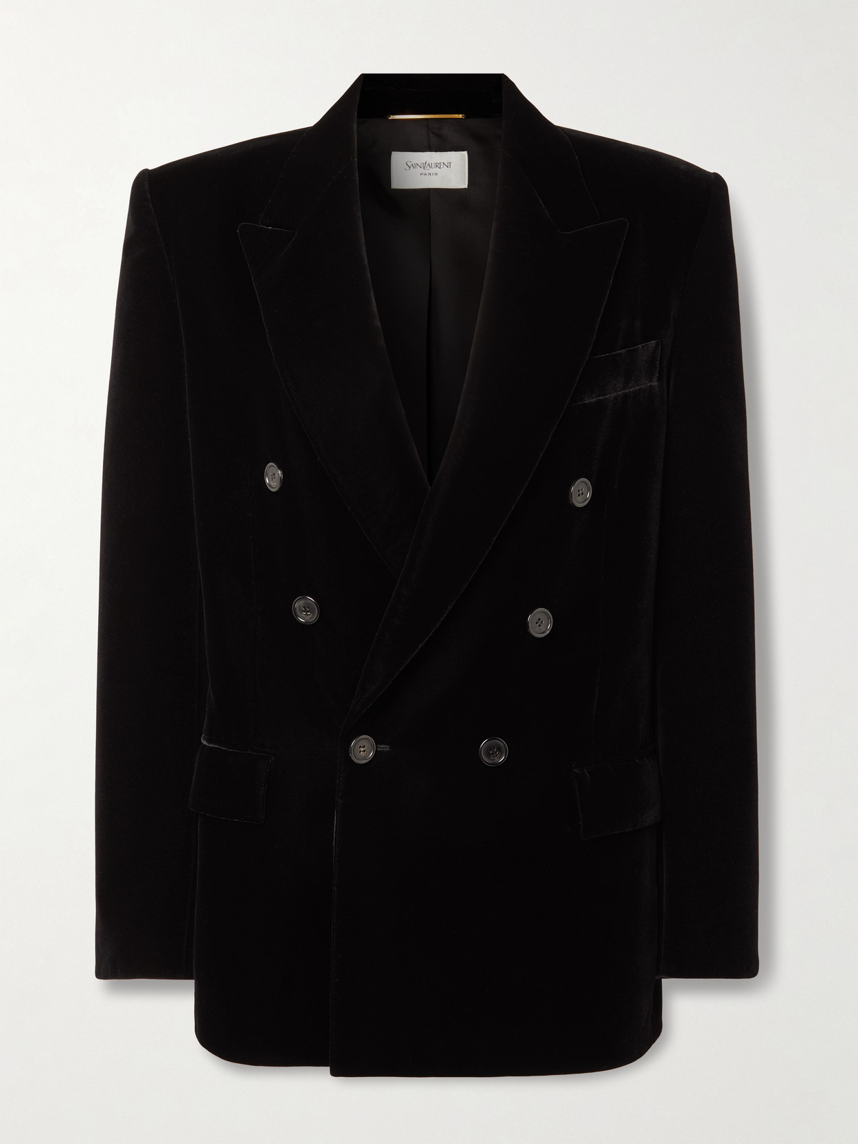 Saint Laurent Double-breasted Velour Blazer In Black