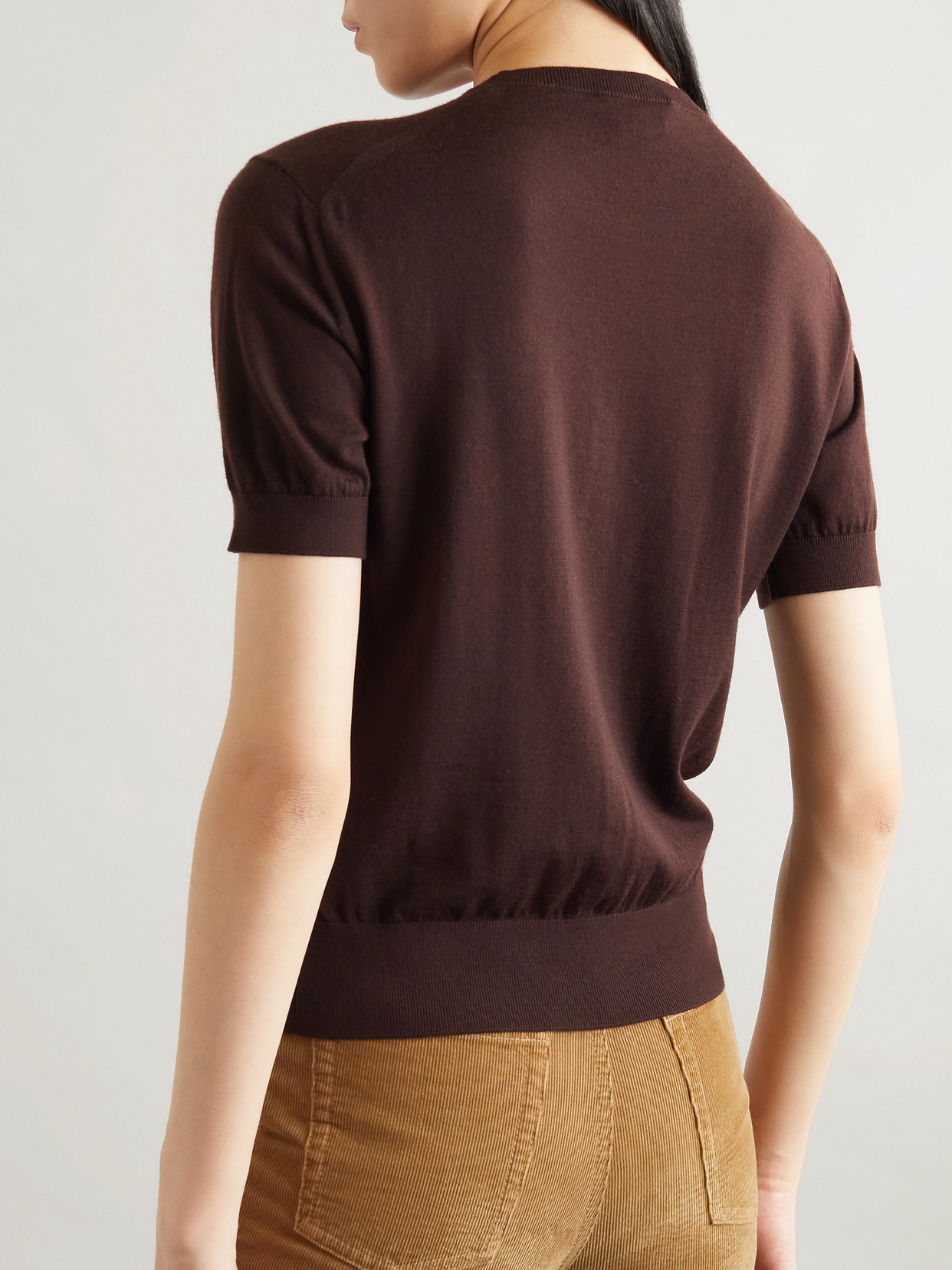 Saint Laurent Cropped Wool T-shirt In Brown