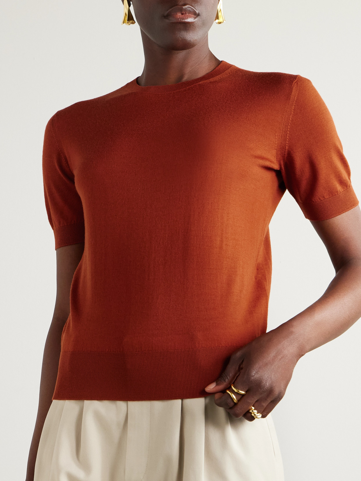 Saint Laurent Wool T-shirt In Orange
