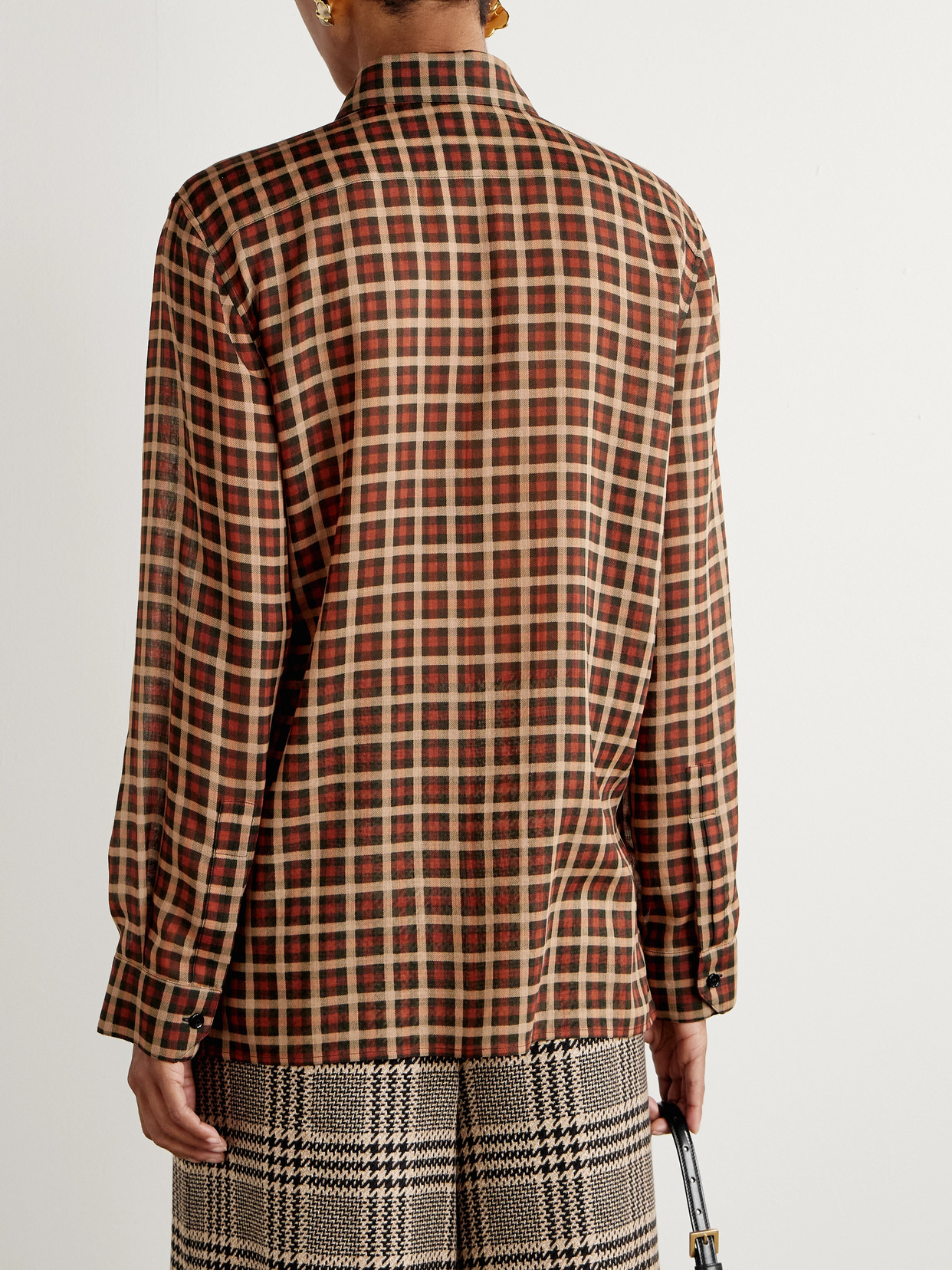 Saint Laurent Long-sleeve Wool Tie-neck Shirt In Brown