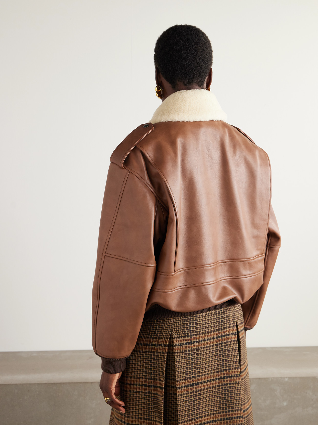 Saint Laurent Shearling-trimmed Leather Jacket In Brown