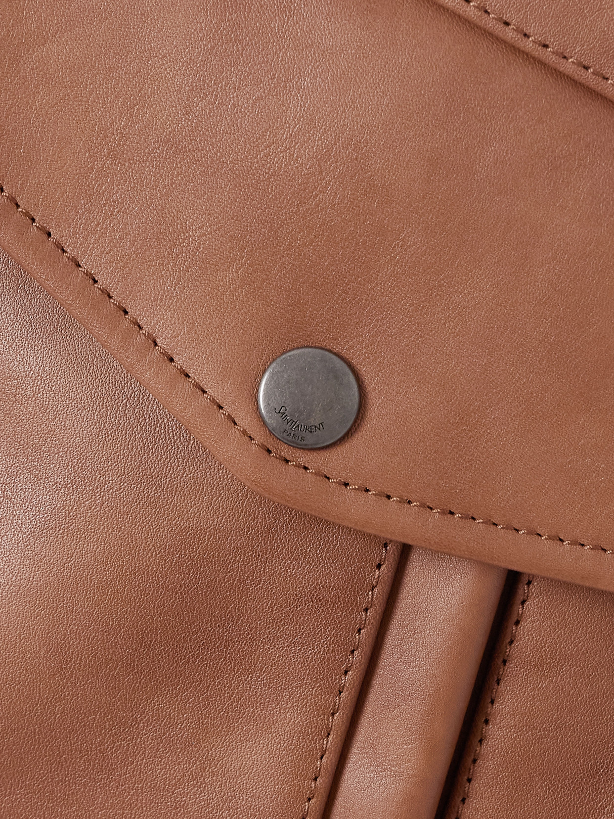 Saint Laurent Shearling-trimmed Leather Jacket In Brown