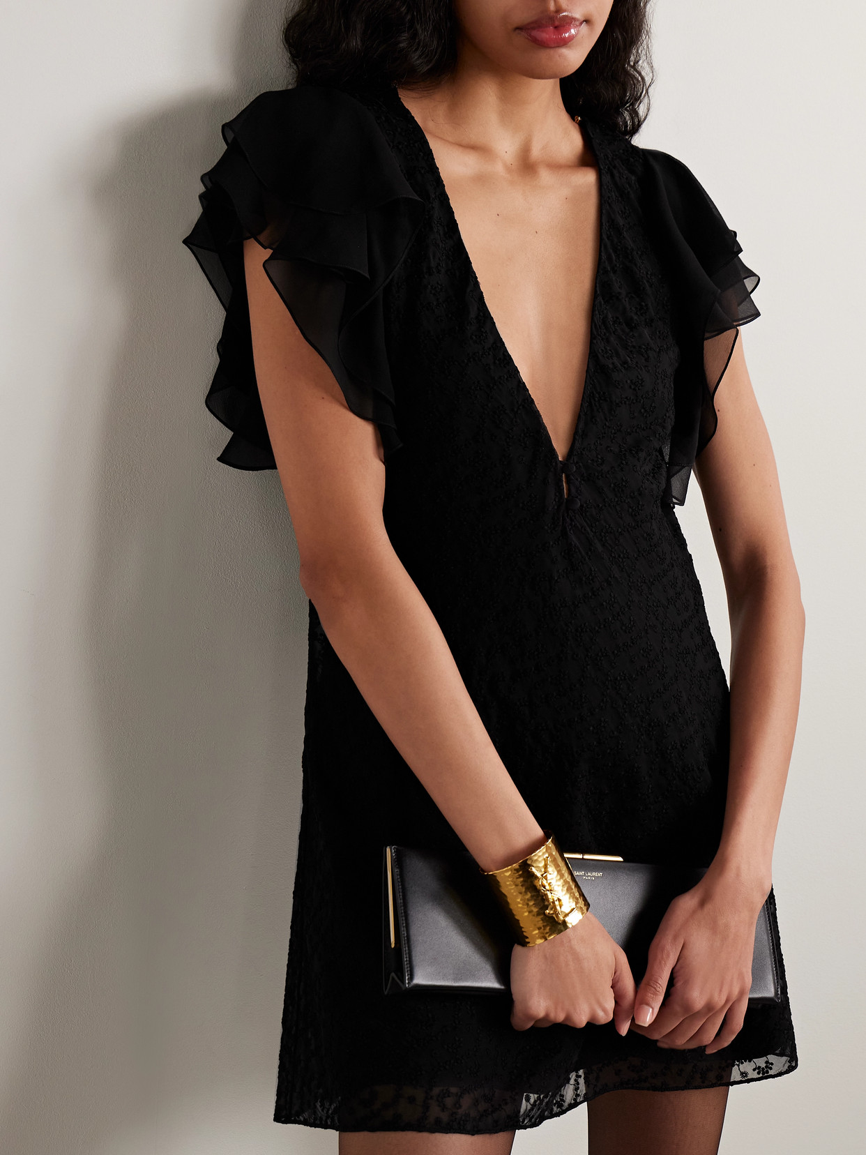 Saint Laurent Appliquéd Broderie Anglaise Cotton-blend Voile Mini Dress