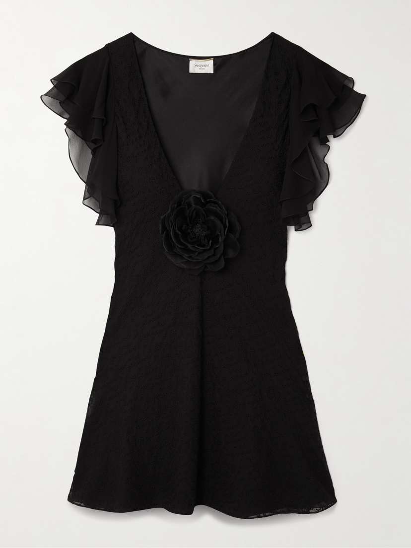 Saint Laurent Appliquéd Broderie Anglaise Cotton-blend Voile Mini Dress