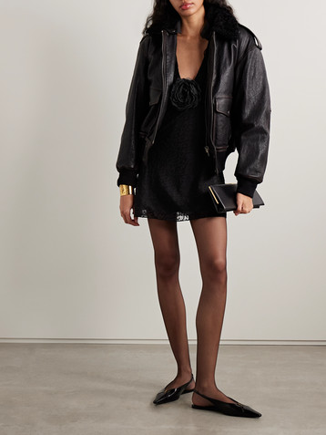 Saint Laurent Appliquéd broderie anglaise cotton-blend voile mini dress