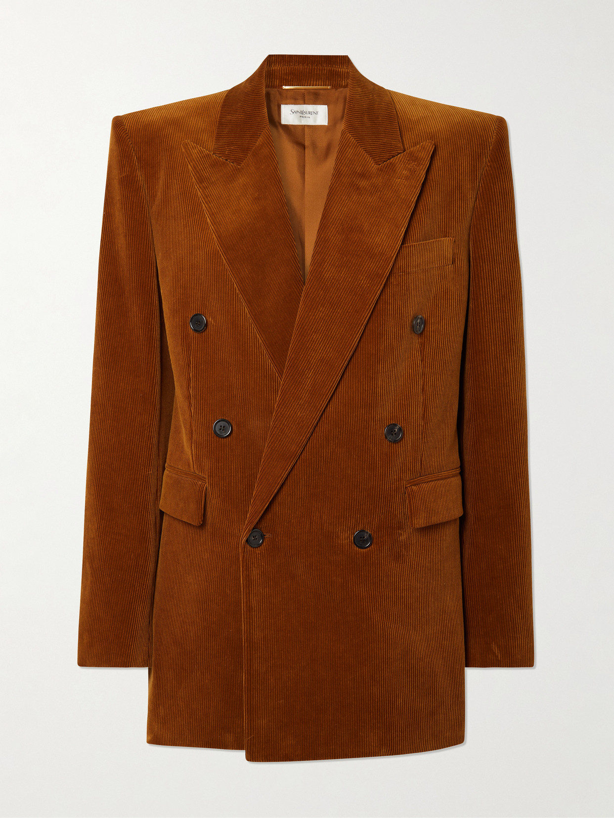 Saint Laurent Double-breasted Cotton-corduroy Blazer In Brown