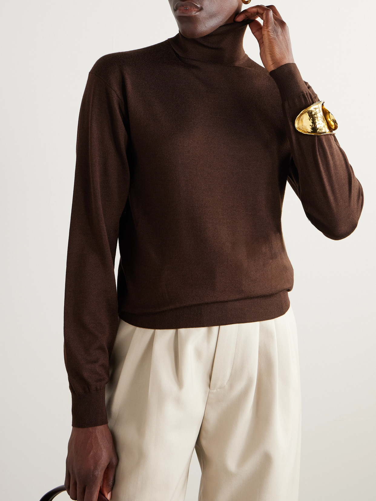 Saint Laurent Turtleneck Sweater Dropped Shoulders In Brown