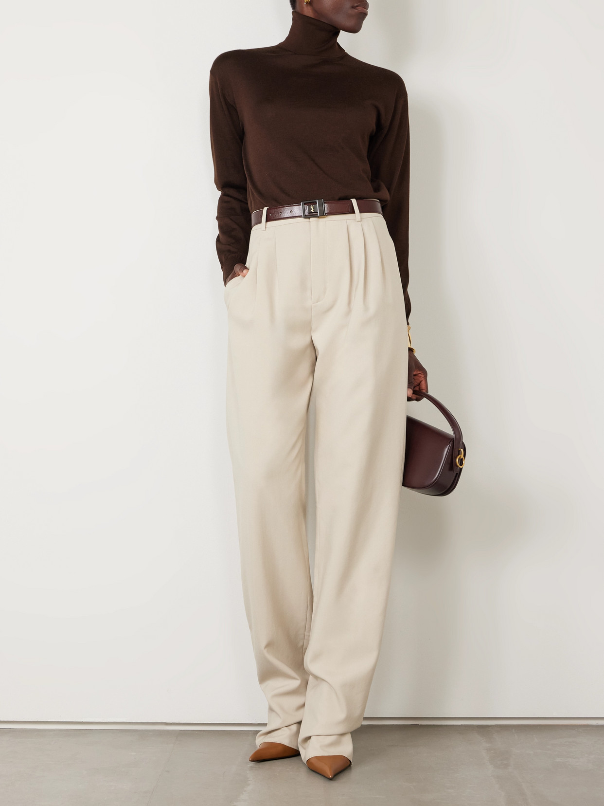 Saint Laurent Turtleneck Sweater Dropped Shoulders In Brown