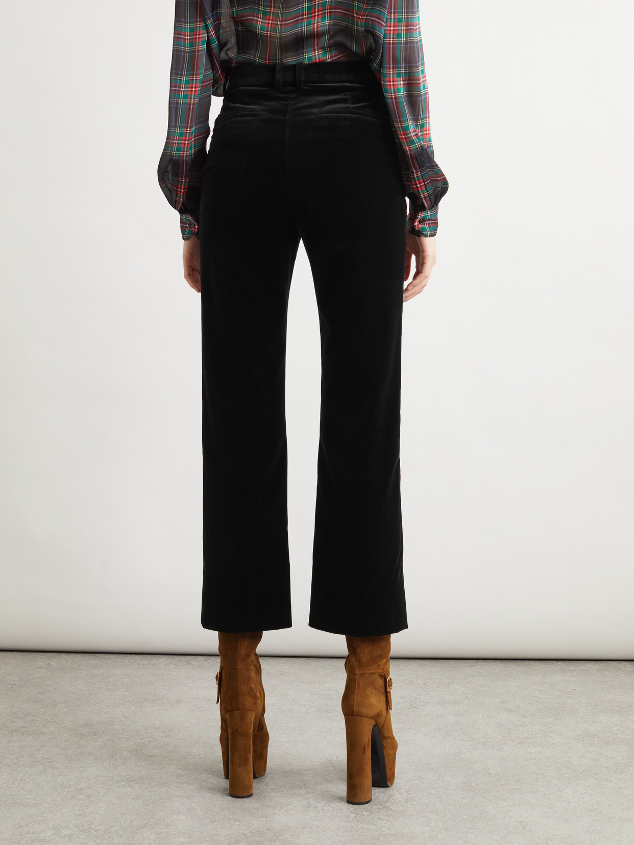 Saint Laurent Cotton-velvet Cropped Slim-leg Pants In Black