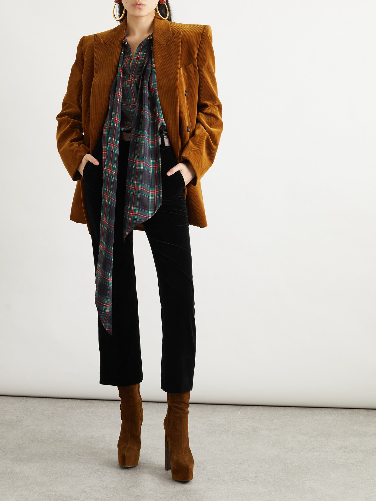 Saint Laurent Cotton-velvet Cropped Slim-leg Pants In Black