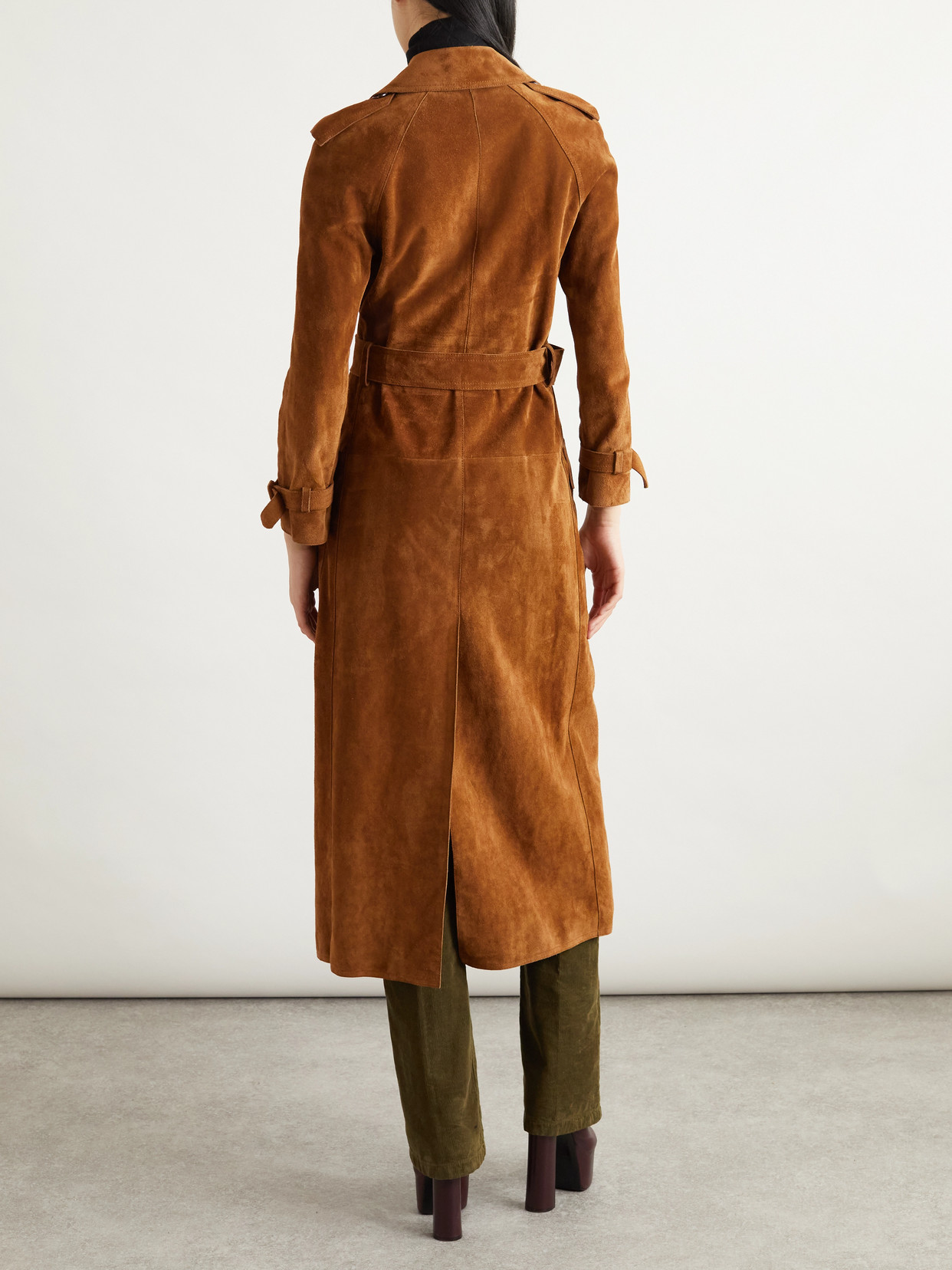 Saint Laurent Suede Trench Coat In Orange